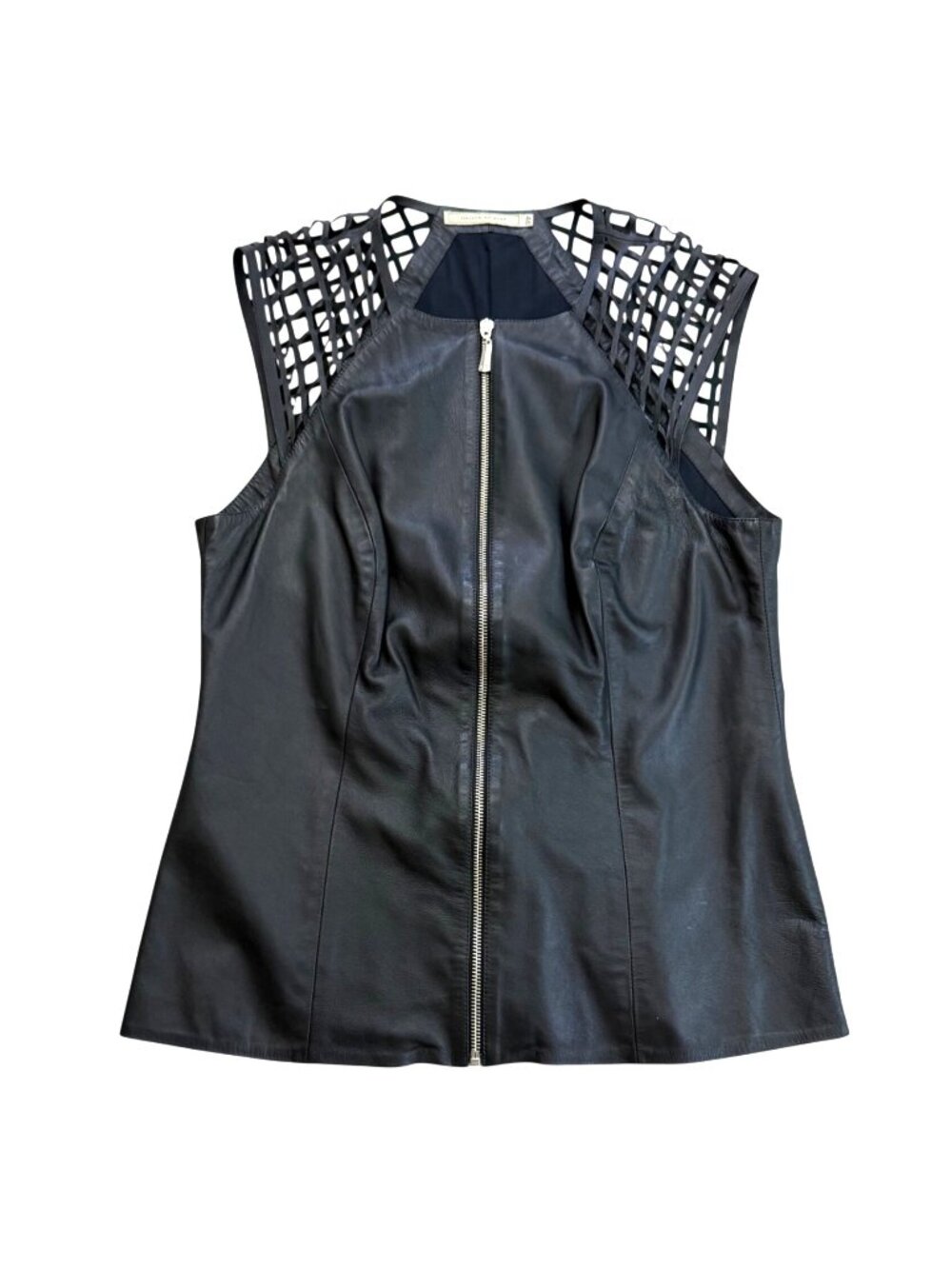 Liziane Richter Women's Leather Vest Sz 46 Black Sleeveless Full Zip Edgy Biker